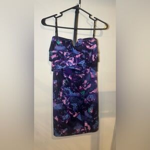 XOXO Purple and Pink Ruffled Strapless Sheath Dress